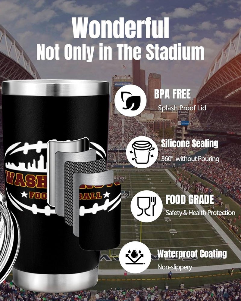 Gyothrig Football Fan 20 Oz Insulated Travel Coffee Cup Mug Tumbler with Lid Washington Themed Merch Shop Men Women Sport Stuff Apparel Commanders Team Decor Accessories Husband Boyfriend BF Dad Birthday Gift - Image 5